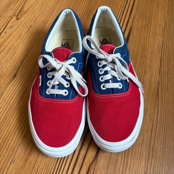 VANS red blue checkered sole low top lace unisex sneakers SIZE M9 W10.5 - Picture 2 of 6